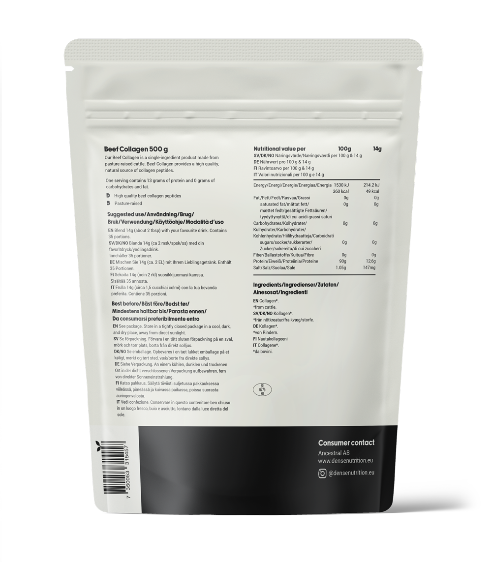 DENSE Beef Collagen Natural – label and ingredients 3