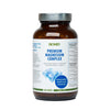 A brown bottle with a silver lid labeled Biomed Premium Magnesium Complex by Biomed, featuring a blue diamond design. This supplement contains 120 tablets of full-spectrum magnesium, with detailed info on the label.