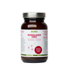 A brown Biomed Neuroglandin Forte glass bottle with a silver lid, labeled in Finnish with animal-derived phospholipid ingredients, dosage info, and red molecular graphics, highlighting its neurological health supplement benefits.
