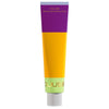 A vibrant tube of Djusie Juicy Skin Box by Djusie, featuring purple, orange, and yellow sections with a white cap, stands upright against a white background, highlighting its deeply nourishing skincare benefits.