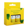 The Emendo Sauna Fragrance Orange & Lime 2-pack features two bottles of fresh citrus sauna oil in a yellow box with green leaves and Finnish text, perfect for home saunas.