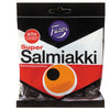 A bag of Fazer Super Salmiak Salty Liquorice pastilles from Fazer, with striking black, white, and red packaging—ideal for any Finnish candy lover.