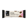 A Foodin Gingerbread Date Bar labeled "Pipari Taateli patukka" with "No added sugar," showcases date pieces, a pink swirl design, and promotes this vegan snack as a festive treat. Brand: Foodin.