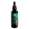 A dark glass dropper bottle labeled Foodin Reishi Extract, with a black cap, is set against a plain white background, highlighting this premium Finnish tincture made from dual-extracted reishi by Foodin.