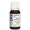 A small brown glass bottle labeled Gefilus Lactic Acid Liquid + Vitamin D with a white cap. The label highlights vitamin D3 (10 µg), 7.5 ml, and includes Lactobacillus GG probiotic drops. Brand: Gefilus.