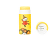 The Gustaf & Linnea Moomin Lipbalm Little My features a girl in red amid flowers on a yellow tube. With Lemon & Honey, 8.5g, this eco-friendly lip balm keeps lips soft and nourished.