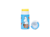 A tube of Gustaf & Linnea Moomin Lipbalm Moominmamma with a blue wrapper, orange hearts, and a cartoon Moomin character. The cap is off, revealing the Honey 8.5g label inside. Eco-friendly product by Gustaf & Linnea.