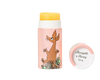 A tube of Gustaf & Linnea Moomin Lipbalm Sniff with a cartoon mouse on a pink label, its white cap open beside it, displaying "Marigold & Honey, 8.5g.