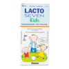 A box of Vitabalans Lacto Seven Kids supplement shows three smiling children and a cat, highlights immunity support with lactic acid bacteria, and is labeled as a free sample in Finnish, Swedish, and English.