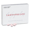 A white Pharma Nord Lady Prelox box, labeled "Exclusively for women who want more," is shown with five pink tablets in front. The packaging highlights natural female libido and sexual enhancement support, and states 60 tablettia / tabletter.