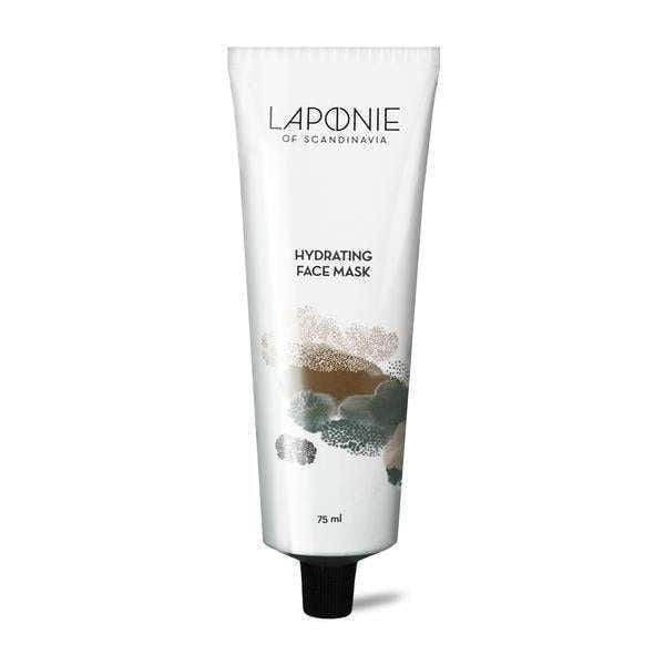 A white tube of Laponie of Scandinavia 2-in-1 Hydrating Face Mask, 75 ml, with abstract pastel designs and a black cap—a gentle, moisturising mask perfect for sensitive skin.