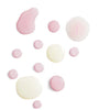 Pink and beige drops of Lumene Nordic-C Arctic Berry Oil-Cocktail by Lumene are scattered on a clean white background, highlighting this Vitamin C skincare product for the ultimate glow.