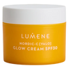 Lumene Nordic-C Glow Cream SPF30 is a bright orange jar with a white lid. This day cream contains vitamin C and Arctic cloudberry to provide radiant skincare and daily sun protection.