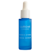 A blue glass dropper bottle of Lumene Nordic Hydra Aqua Serum with a white cap is shown against a white background, offering deep hydration as a face serum.