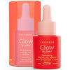 A red and pink dropper bottle labeled Luonkos Glory Facial Oil Serum stands before its matching box; both state it’s for normal to ageless skin, delivers deep hydration, and comes in a 20 ml (0.7 fl oz) size.