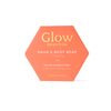 Luonkos Glow Devotion Hand & Body Soap—a vegan bar for normal to mature skin, enriched with apricot kernel oil—offers gentle, natural cleansing in its signature hexagonal orange box.