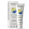 A tube and box of Mossa Acne Act Balancing Moisturiser, featuring gooseberry imagery. The packaging lists key ingredients—gooseberry, blueberry, and zinc—and states it balances excess sebum for oily, acne-prone skin.