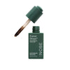 A green bottle of NOBE Nordic Beauty's NOBE Forest Drops® Microbiome Booster with its cap and dropper raised, revealing dark liquid inside, features forest microbiome extract to restore the skin barrier, set against a white background.
