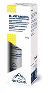 A white and blue box of Nordaid Vitamin D Spray 100 µg (4000 IU), 30 ml, features honeycomb graphics and Finnish, Swedish, and English text. This convenient oral spray by Nordaid offers highly absorbable vitamin D supplementation.