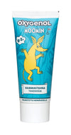 Oxygenol Moomin Baby Toothpaste 0+ is a blue tube for ages 0-2, with a yellow Moomin illustration and Finnish/Swedish text. This xylitol toothpaste by Oxygenol is gentle and safe for babies’ teeth.