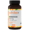 A brown bottle of Puhdas+ Berberine 800 mg features yellow, orange, and green accents. The vegan capsules contain Berberine from Berberis vulgaris extract and are additive-free.