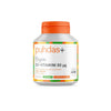 A white bottle of Puhdas+ Plant-Based Vitamin D3 50 µg with an orange lid and colorful label is shown on a white background. The label notes it is vegan and made in Finland. Brand: Puhdas+.