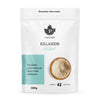 A white and light blue packet of Puhdistamo Collagen Natural collagen powder, showing a wooden bowl on the front. The 300g Finnish-packaged product offers 42 servings and features Bodybalance collagen peptide for daily wellness.