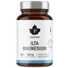 A brown glass bottle with a silver lid labeled Puhdistamo Night Magnesium by Puhdistamo, a night magnesium sleep supplement (180 capsules, 125 mg each). The white label has blue accents, Finnish text, and certification icons.