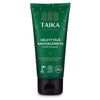A green tube of Taika Brightening Face Scrub for all skin types, with Finnish and English text, eco-certification logos, and a black cap—moisturizing exfoliation leaves skin smooth and radiant.