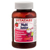 Vitatabs Multi Junior by Hankintatukku is a children's vitamin D supplement with 60 chewable tablets (180g), featuring a pink label with cartoon children, strawberries, and Finnish-Swedish text.