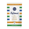 A white Fazer Xylimax Trio Full Xylitol Chewing Gum pack by Fazer features blue, green, orange, and yellow stripes. It promotes 100% xylitol for dental health and includes peppermint, spearmint, and fruit flavors.
