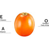 A single orange fruit is centered on a white background; text on the left lists Vitamin E and hyaluronic acid, and on the right Omega 7 Fatty Acids, referencing Mossa Vitamin Cocktail Energy Boost Eye Cream by Mossa.