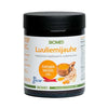 A Biomed Gift Set Bone Broth container. The label features a bowl of broth, ginger root, turmeric, and chili pepper. Most text is in Finnish.