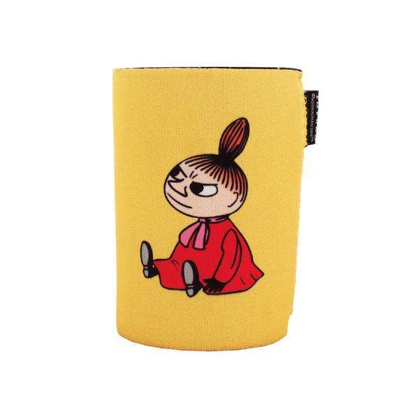 The Emendo Moomin Cooler Little My is a yellow neoprene cup sleeve featuring Little My from Moomin Characters, perfect for keeping your drinks cool.