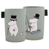 The Emendo Moomin Cooler Moominpappa set features two light gray neoprene holders with hippo-like Moominpappa characters—one standing with a cane, one fishing. Both have Emendo tags and add charm to any drink while keeping it cool.