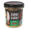 A 275g glass jar of Järki Särki Chili by Järki Särki, a Finnish delicacy with Särki fish and omega-3 oils. The black label shows a fish, red chili peppers, food icons, and white-green text. The jar has a black lid.