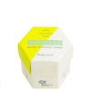 The Luonkos Natural Deodorant Powder Fruitful comes in a hexagonal box with a white and yellow design, is fruity-scented, handmade with love by Luonkos, and enriched with forest-microbe extract for a zero waste routine.