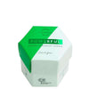 A white and green hexagonal box of Luonkos Powerful Natural Deodorant Powder features zero waste packaging with geometric designs, eco-friendly graphics, and promotes forest-microbe extract for natural freshness.