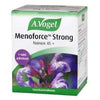 A.Vogel Menoforce Strong is a herbal supplement by A.Vogel for women 45+, supporting menopause symptom relief. The packaging features a purple flower and Finnish text.