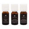 Three small Emendo bottles labeled "Emendo Sauna Fragrance Salmiac, Pine & Sisu" contain Finnish-made sauna fragrances. The brown glass bottles have white caps and black labels with white Finnish text.