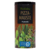 A Heikkilä’s Pizza Seasoning container, branded Heikkilä’s, labeled "Pizza Seasoning" with pictures of basil and oregano on the front and a green bottom label, set against a white background.