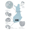 Illustrated Finland map shows six mushrooms—chaga, shiitake, maitake, reishi mushroom extract, and lion’s mane—with scientific names. KÄÄPÄ Mushrooms is marked centrally, highlighting its Reishi Extract as a Finnish natural sleep aid.