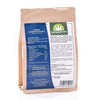 A brown paper package of Nordic Hempfarm Blue Hemp Mix displays detailed product info and nutrition facts in Finnish on the back. Made by Nordic Hempfarm with Finnish berries and hemp groats, this blend contains no added sugar.
