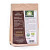 A brown paper package labeled Nordic Hempfarm Organic Hemp Powder contains organic Finnish hemp powder. The front displays nutrition facts, certifications, and contact info in Finnish—ideal for ketogenic diets. Brand: Nordic Hempfarm.