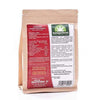 A brown paper bag labeled Nordic Hempfarm Red Hemp Mix features red and white product info on the left, highlighting Finnish berries and no added sugar, with a green Nordic Hempfarm logo and hemp groats details on the right.