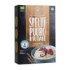 SunSpelt Organic Spelt Porridge, from the SunSpelt brand, comes in a dark 500g box with wheat illustrations. The packaging features “organic” and “wholegrain” (Finnish text), plus an image of a bowl of flakes topped with berries and a flower.